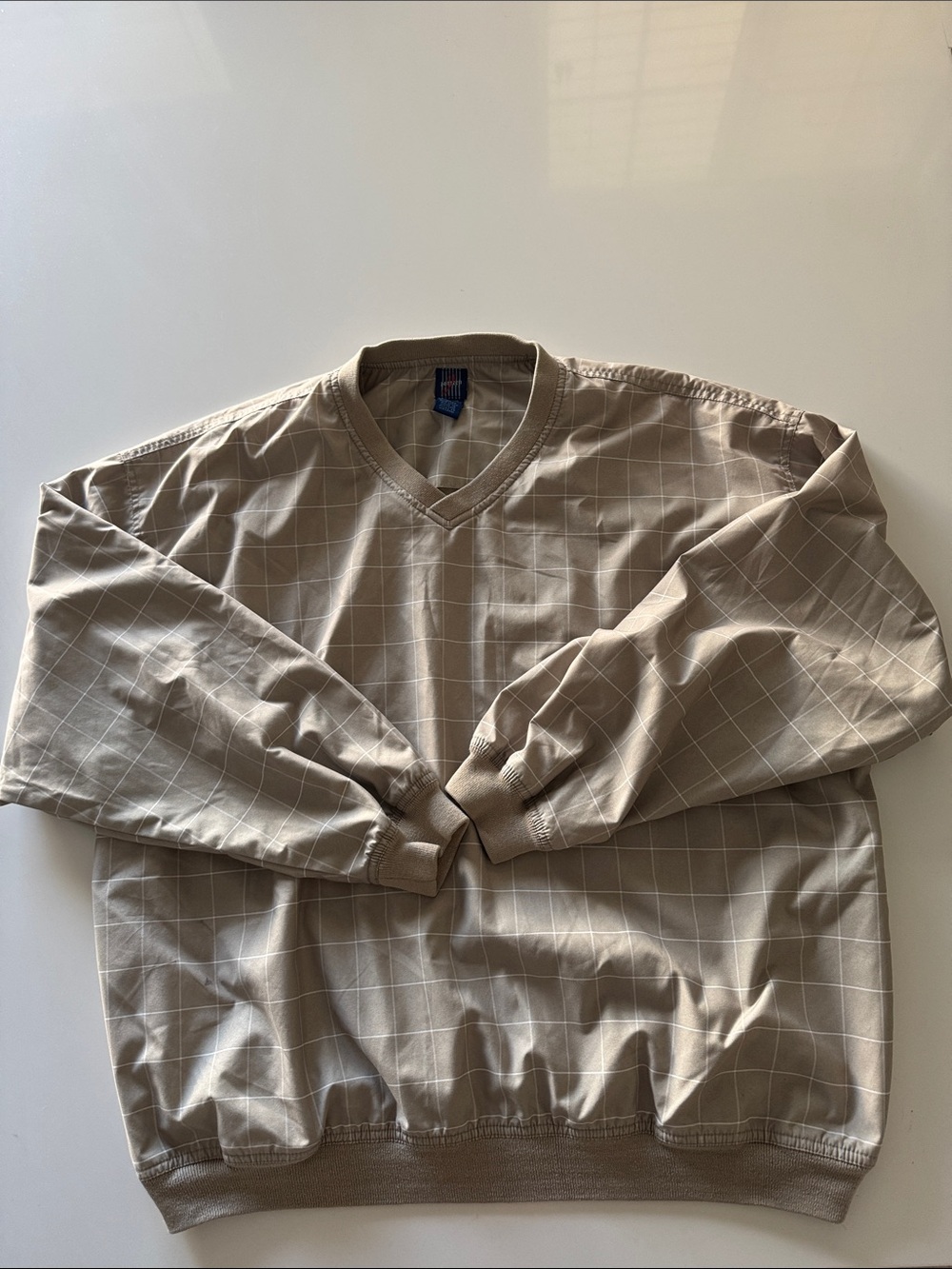 Jantzen Beige Windowpane V-Neck Pullover